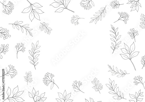 A delicate arrangement of scattered botanical foliage and intricate floral patterns.
