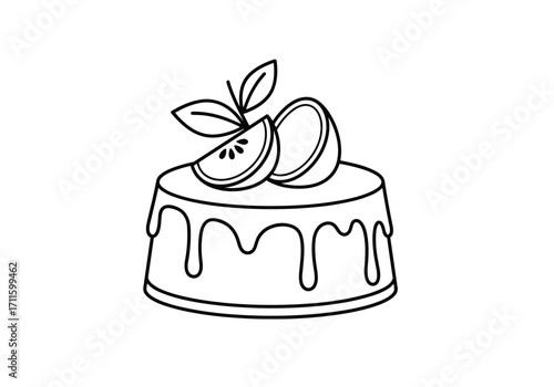 Delicious frosted cake with citrus slices and fresh mint leaves decoration.