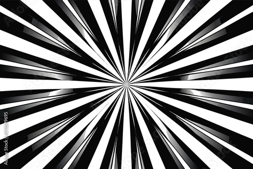 Black and white abstract pattern with dynamic lines radiating from the center creating a striking visual effect