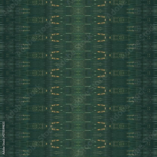 Abstract green symmetry pattern with golden highlights, modern texture design ideal for fashion, background, or interior decoration. Golden keywords: abstract, pattern, texture, symmetry, design.