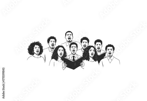 Diverse group of people singing together in unison - stock vector
