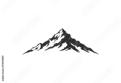 Hand-drawn mountain peak in black ink - stock vector