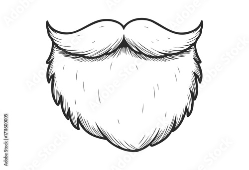 Hand-drawn monochrome beard with mustache illustration - stock vector