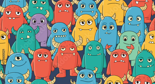 Colorful Monster Crowd - A Playful Gathering of Cartoon Creatures.