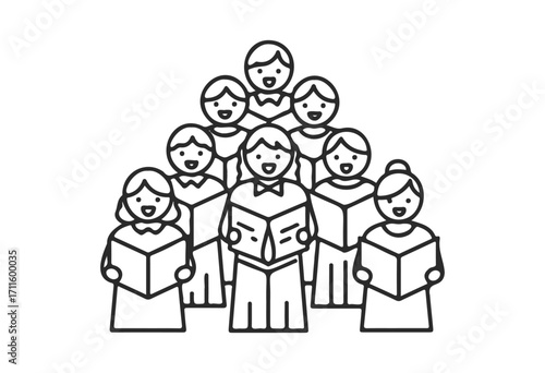 Outline of diverse choir group singing enthusiastically - stock vector