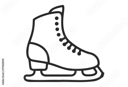 Outline of a classic ice skate boot with laces and blade - stock vector