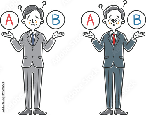 選択を悩むビジネスマン中高年　全身　ベクター
