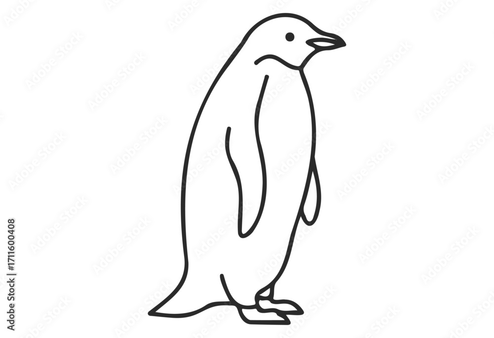 Obraz premium Simple black outline of penguin standing upright - stock vector