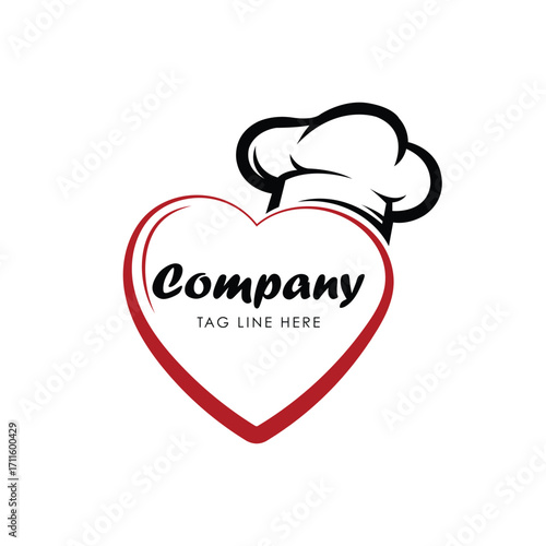 Heart shaped restaurant logo with chef hat