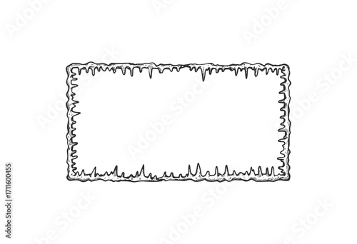 Hand-drawn rectangular frame with icicle border and wavy edges - stock vector