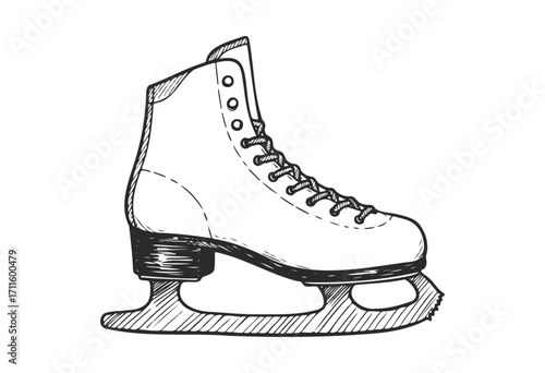 Sketch of classic ice skate with detailed laces and blade design - stock vector