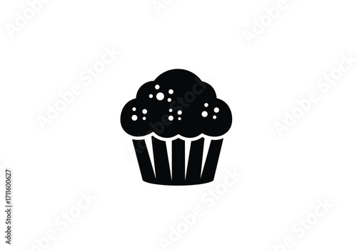A close up of a black and white cupcake illustration.