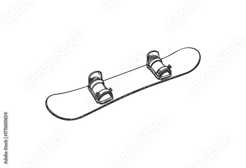 Minimalist black and white snowboard design with bindings - stock vector