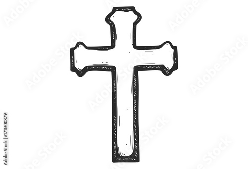 Black and white hand-drawn cross illustration with bold lines - stock vector