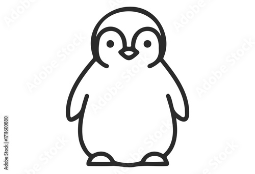Cute black and white cartoon penguin sketch with minimalist design - stock vector
