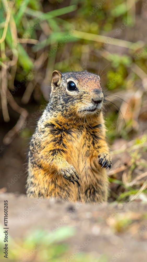 Naklejka premium Ground squirrel close-up in natural habitat