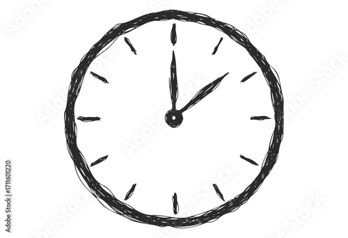 Hand-drawn clock with sketchy style and simple design indicating time - stock vector