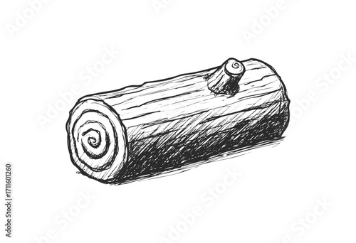 Hand-drawn textured wooden log illustration with knots and rings - stock vector