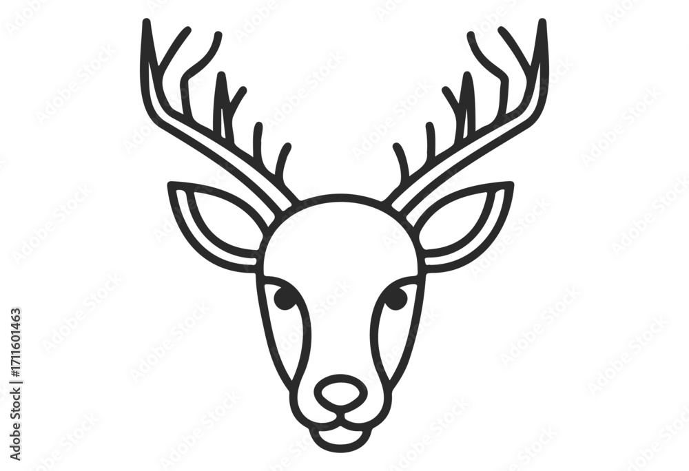 Fototapeta premium Simple black and white outline of a deer head with antlers - stock vector