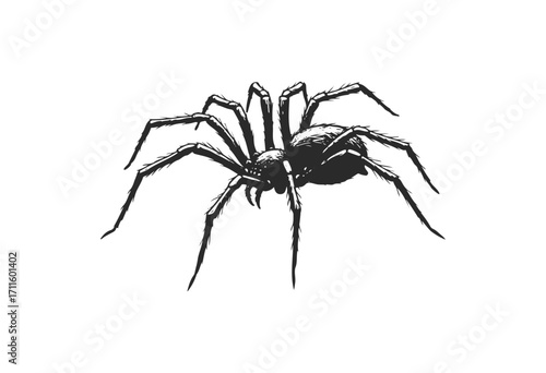 Black and white illustration of detailed spider - stock vector