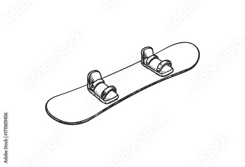Vintage hand-drawn snowboard design with bindings - stock vector