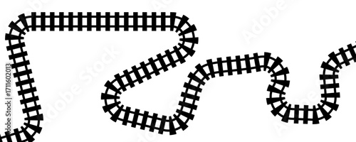 Curve train track icon, railway winding line. Curve railroad illustration top view, rail way