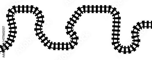 Curve train track icon, railway winding line. Curve railroad illustration top view, rail way