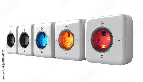 Modern electrical outlets in a row