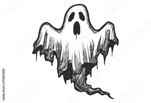 Spooky ghost illustration with flowing tattered sheet - stock vector