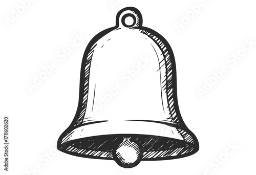 Sketch of a classic bell with shading and outlined design - stock vector