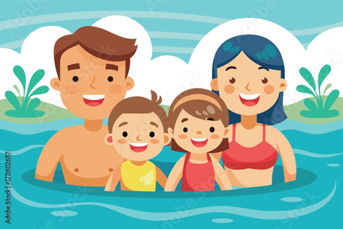 Family enjoying a fun day at the pool on a sunny afternoon