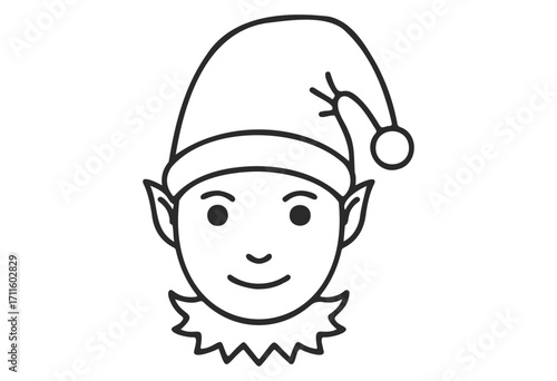Cartoon elf face with festive hat and collar - stock vector