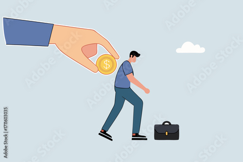 employer hand places coin to motivate businessman office worker