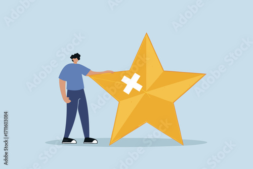 businessman fix broken rating star with bandage.