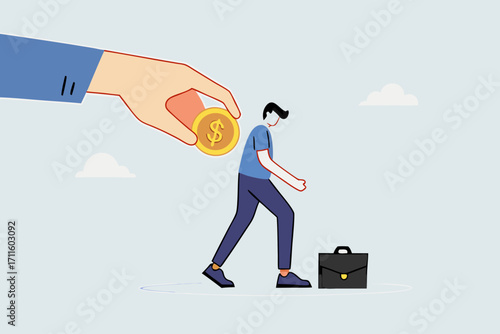 employer hand places coin to motivate businessman office worker