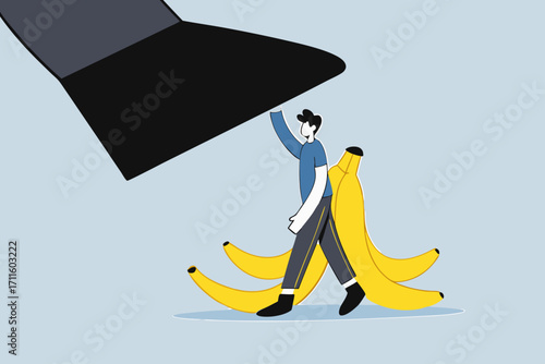 trust businessman hero protection from slippery banana peel.
