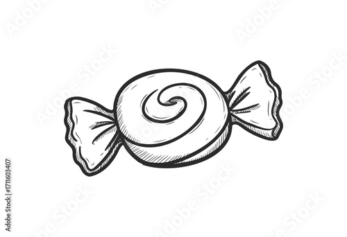 Hand-drawn wrapped candy illustration with spiral design - stock vector