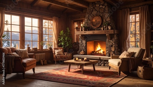 Wallpaper Mural living room with fireplace Torontodigital.ca