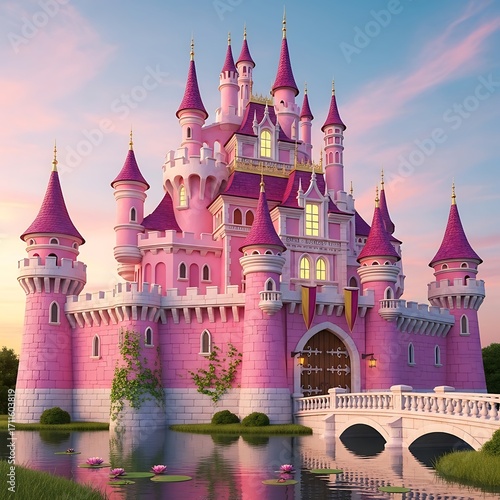 Pink Fairy Tale Castle Exterior.