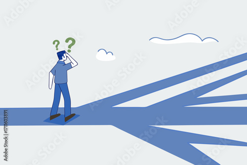 businessman who thinks in several ways to make decision.