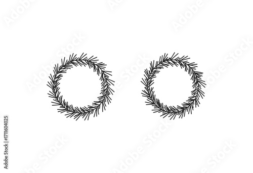 Minimalist black circular wreaths with pine leaves - stock vector