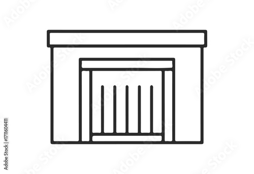 Minimalist black and white fireplace icon design with simple outline - stock vector