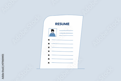CV with photo of reclining Pinocchio with long nosed businessman.