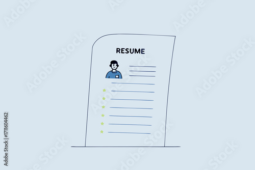 CV with photo of reclining Pinocchio with long nosed businessman.