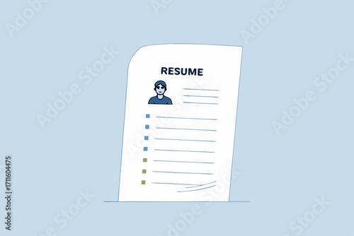 CV with photo of reclining Pinocchio with long nosed businessman.