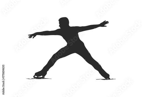 Silhouette of male figure skater in dynamic pose on ice - stock vector