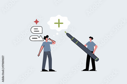 Think positive mindset, business manager with a pencil to draw positive sign on employee negative thought