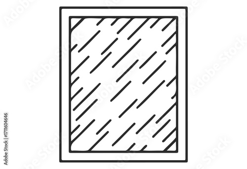 Minimalist black and white illustration of a rectangular glass rainy window pane - stock vector