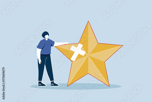 businessman fix broken rating star with bandage.