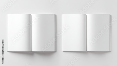 Displaying clean simple book mockups open to blank pages to showcase design templates and branding